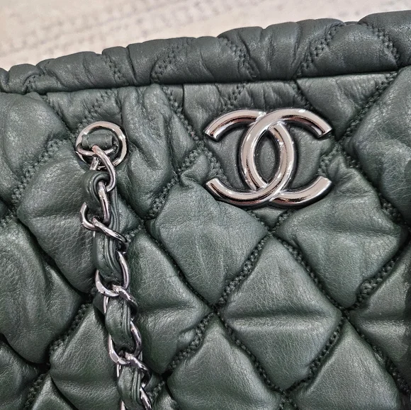 CHANEL Dark Forest Green Quilted Puffer Bowler Bag - Picture 11 of 16